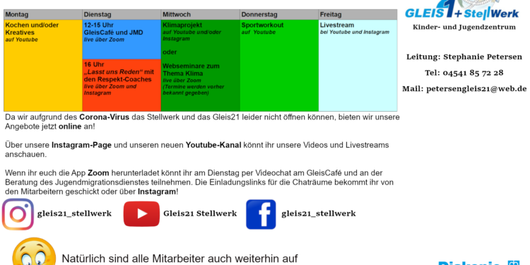 Erreichbarkeit und aktuelles Onlineangebot Gleis21 und Stellwerk